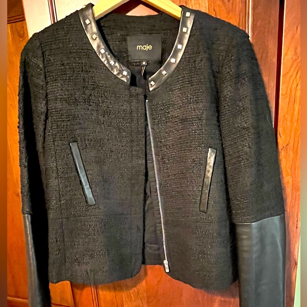 Maje Tweed and Leather Jacket